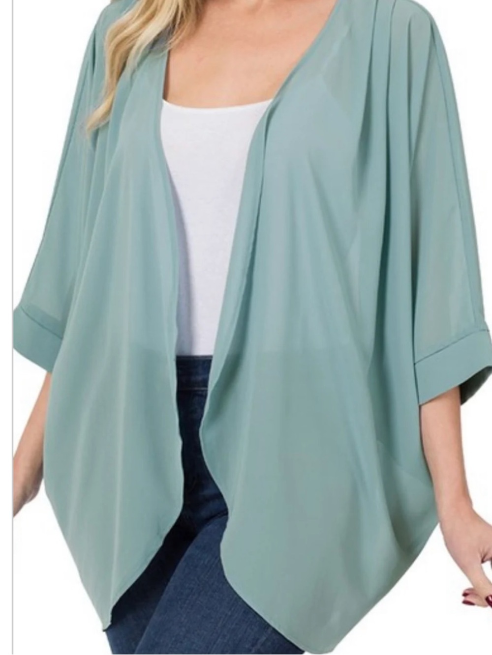 Zenana Draped chiffon kimono cardigan NWOT